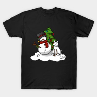 Snowman and his friend, the snow dog T-Shirt